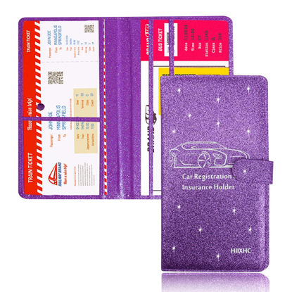 Picture of Car Registration and Insurance Card Holder - Leather Vehicle Glove Box Automobile Documents Paperwork Wallet Case Organizer for ID, Driver's License, Key Contact Information Cards - Men&Women