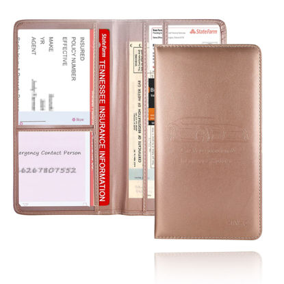 Picture of Car Registration and Insurance Card Holder - Leather Vehicle Glove Box Automobile Documents Paperwork Wallet Case Organizer for ID, Driver's License, Key Contact Information Cards - Men&Women