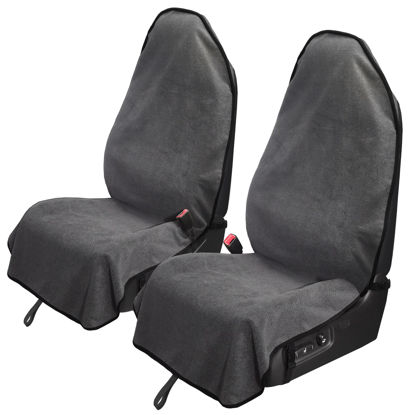 Picture of Leader Accessories 2pcs Grey Waterproof Towel Auto Car Seat Cover Protector Machine Washable - Fit Yoga Running Crossfit Athletes Beach Swimming Outdoor Sports