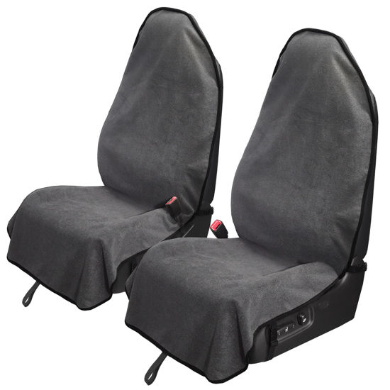 Picture of Leader Accessories 2pcs Grey Waterproof Towel Auto Car Seat Cover Protector Machine Washable - Fit Yoga Running Crossfit Athletes Beach Swimming Outdoor Sports