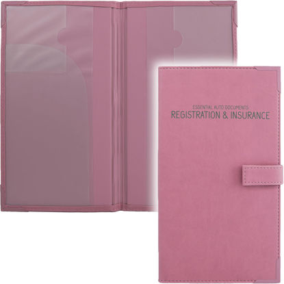 Picture of Auto Insurance and Registration Card Holder - Vehicle Glove Box Document Organizer - Car Essential Paperwork Holder for DMV, AAA, Contact Information Cards - Premium PU Leather Wallet Case - Purple