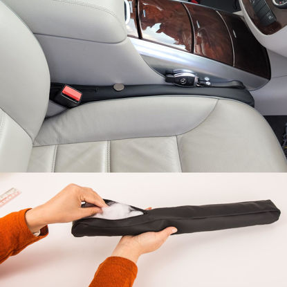 Picture of awave bloom Car Seat Gap Filler Universal for Car, Seat Filler Case Cover Fit Organizer Fill The Gap Between Seat and Console Stop Things from Dropping, Soft Black Leather Pack of 2 | No Filler
