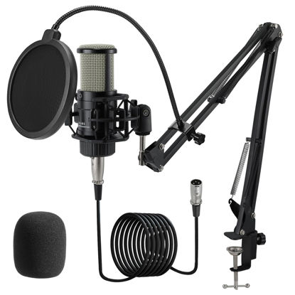 Picture of ALABS XLR Condenser Microphone, Professional Cardioid Recording Microphone Kit with 25mm Diaphragm for Streaming, Podcasting, Singing, Vocal, Studio Mic with Boom Arm, Pop Filter (AC22)