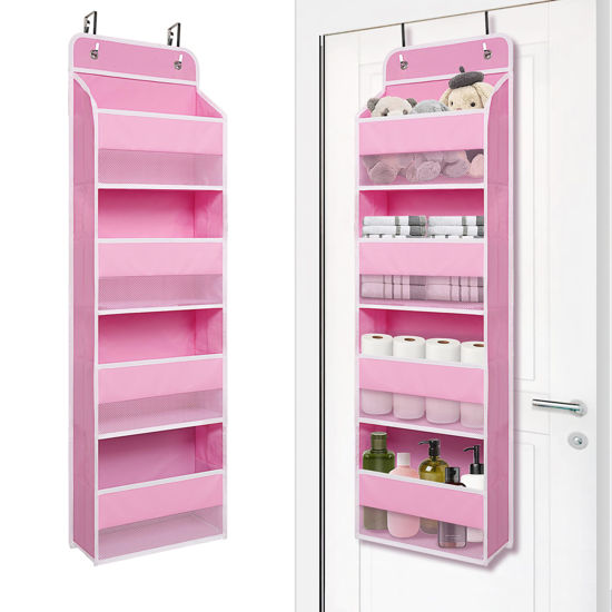 Picture of Over Door Organizer with 4 Large Capacity Pockets, Heavy Duty Hanging Organizer Storage for Closet Bathroom Nursery Bedroom Dorm, Toys Cosmetics Sundries and Baby Essentials, Pink