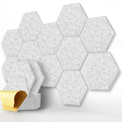 Picture of 12 Pack Acoustic Panels,12''X10''X0.4'' Self-adhesive Hexagon Sound Proof Foam Panels,Fireproof Soundproof Panels Reduce Room Echo and Reverberation for Studio& Office（Silver grey）