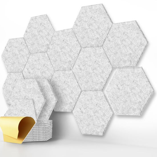 Picture of 12 Pack Acoustic Panels,12''X10''X0.4'' Self-adhesive Hexagon Sound Proof Foam Panels,Fireproof Soundproof Panels Reduce Room Echo and Reverberation for Studio& Office（Silver grey）