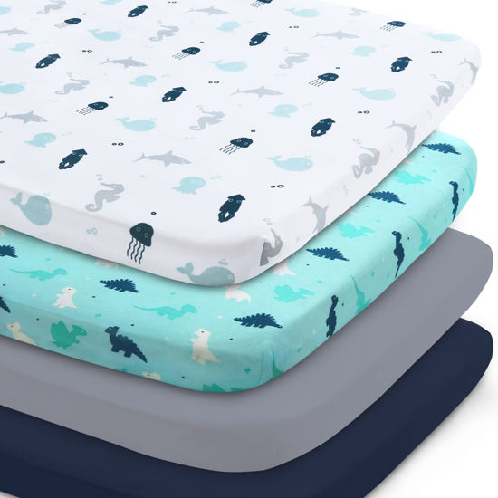 Picture of Bassinet Sheet 4 Pack for Baby Boys, Bassinet Sheets Ultra Soft Universal Fit for Most Rectangle, Oval, Hourglass Bassinet Mattress, Bassinet Sheets, Navy
