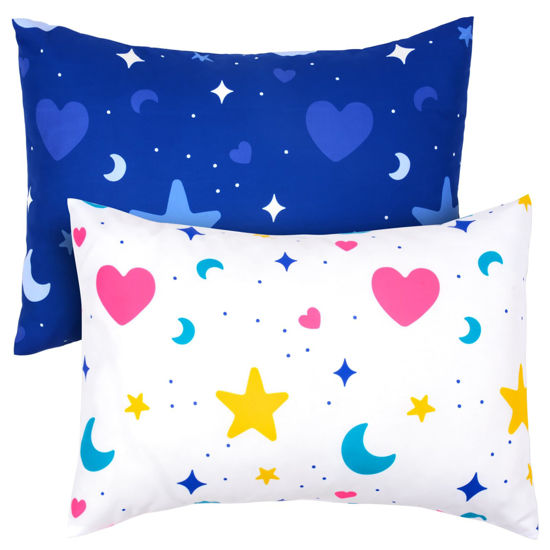 Picture of UOMNY Toddler Pillowcases for Girls 13X18 12x16 14x19 Star Baby Pillow Case 2 Pack Small Pillow Covers for Travel Pillow Blue White