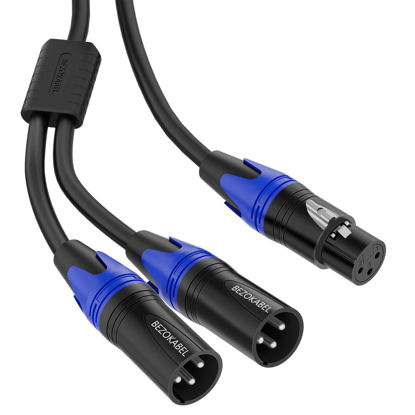 Picture of BEZOKABEL XLR Splitter, XLR Female to Dual XLR Male 10ft, Balanced Microphone Splitter Female to 2 Male, XLR Y Splitter Cable 3-Pin - 10feet