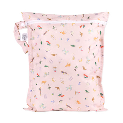 Picture of Bumkins Disney Waterproof Wet Bag for Baby, Travel, Swim Suit, Cloth Diapers, Pump Parts, Pool, Gym Clothes, Toiletry, Strap to Stroller, Daycare, Zip Reusable Bag, Packing Pouch, Princess Magic Pink
