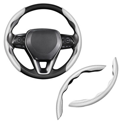 Picture of Cartist Steering Wheel Cover, Carbon Fiber Steering Wheel Cover, Car Steering Wheel Cover for Men/Women, Anti-Slip, Heat Resistant, Durable, Universal for 99% Car Interior Accessories (Silver)