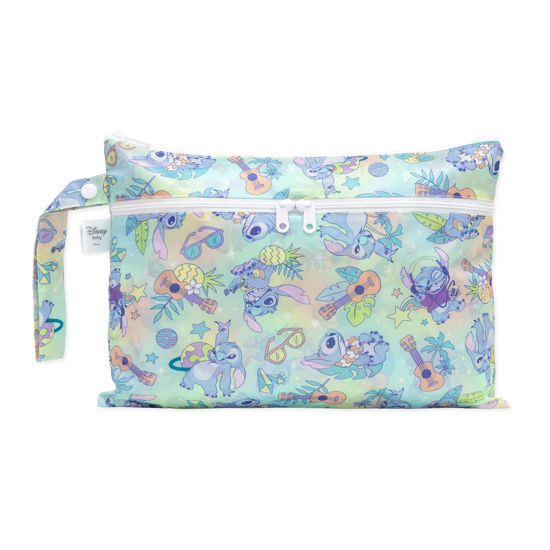 Picture of Bumkins Disney Waterproof Wet Dry Clutch Bag for Baby, Travel, Swim Suit, Cloth Diapers, Pump Parts, Pool, Gym Clothes, Toiletry, Strap to Stroller, Daycare, Zip Reusable Bag, Packing Pouch, Stitch