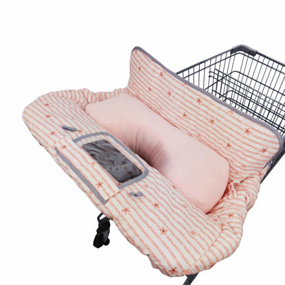 Picture of Shopping Cart Cover for Baby/Toddler with Pillow, 2-in-1 Cotton High Chair Cover, Sturdy Stay, Easy Attach & Remove, fit Cellphone Holder & Toy Loops, Perfect for Girl (Pink Strip Star)