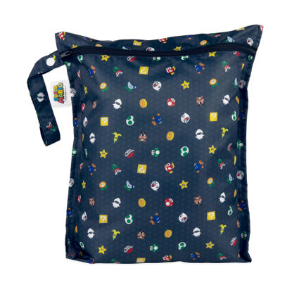 Picture of Bumkins Waterproof Wet Bag for Baby, Travel, Swim Suit, Cloth Diapers, Pump Parts, Pool, Gym Clothes, Toiletry, Strap to Stroller, Daycare, Zipper Reusable Bag, Packing Pouch, Nintendo Super Mario