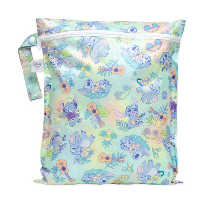 Picture of Bumkins Disney Waterproof Wet Bag for Baby, Travel, Swim Suit, Cloth Diapers, Pump Parts, Pool, Gym Clothes, Toiletry, Strap to Stroller, Daycare, Zipper Reusable Bag, Wetdry Packing Pouch, Stitch