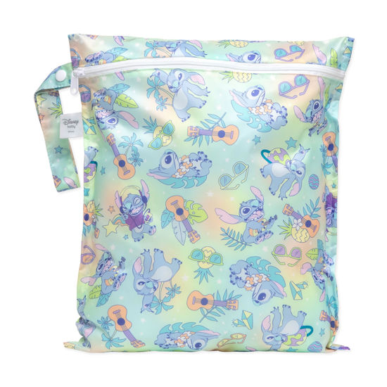 Picture of Bumkins Disney Waterproof Wet Bag for Baby, Travel, Swim Suit, Cloth Diapers, Pump Parts, Pool, Gym Clothes, Toiletry, Strap to Stroller, Daycare, Zipper Reusable Bag, Wetdry Packing Pouch, Stitch
