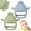 Picture of Socub 2 Pack Silicone Baby Teether Toys for Infants 3+ Months, BPA Free Anti-Drop Silicone Mitten Teething Toy for Soothing Sore Gums, Baby Chew Toys for Sucking Needs, Olive, Dusty Blue
