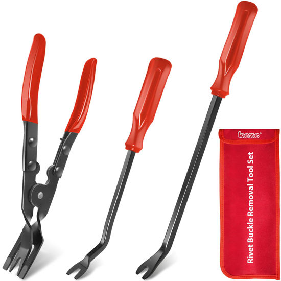 Picture of Keze 3 Pcs Auto Clip Pliers Set and Fastener Remover,Car Trim Rivet Removal Pry Tool Repair Kit with Storage Bag for Automotive Door Panel,Upholstery,Dashboard,Plastic Fasteners