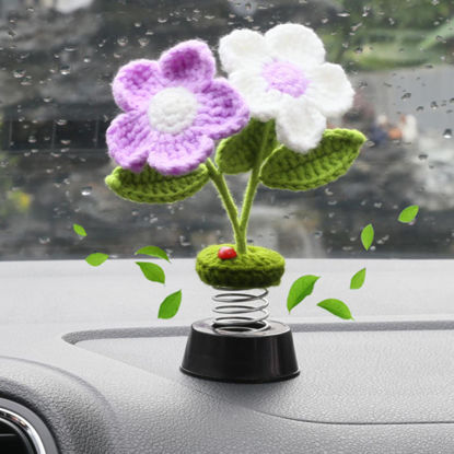 Picture of Levvohd Sun Flower Car Dashboard Decorations, Dashboard Bobbleheads Knitted Flowers for Women Car Ornament Accessories (Handmade White)