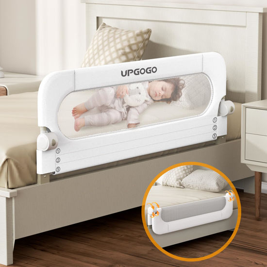 Picture of UPGOGO Folding Bed Rail for Toddlers,Safety Baby Bed Rail Guard,Kid Bed Rail with Reinforced Anchor Safety System,Bed Rail for Baby Fit Bunk,Full Size,Queen,King,Twin(White,43"x23.6")