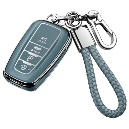 Picture of Tukellen for Toyota Key Fob Cover with Keychain,Special Soft TPU Key Case Protector Compatible with 2020-2022 Highlander Corolla Prius,2018-2024 RAV4 Camry Avalon C-HR GT86-Storm Blue