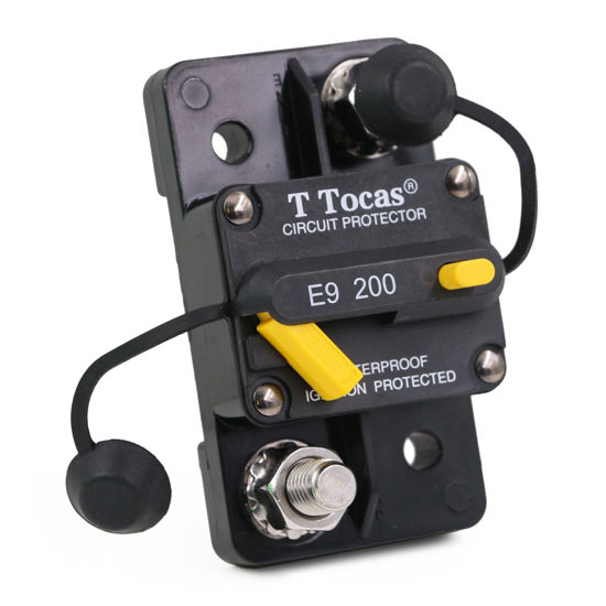 Picture of T Tocas Hi-Amp 3/8“ Studs 200 Amp Circuit Breaker with Manual Reset Switchable for Boat Marine Car Audio Battery Solar System IP67, 12V - 48V DC, 200A