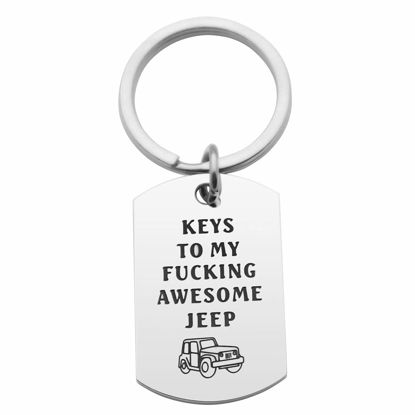 Picture of CHENVA Car Keychain Car Lover Gift Stainless Steel Dog Tag Keyring Car Wrangler Accessories Gift for Car Lover (Keys to my awesome Jp Keychain)