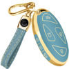 Picture of Lucrum for Hyundai IONIQ 6 Key Fob Cover and Leather Keychain, Full Cover Key Case for Hyundai Grandeur GN7, KONA, Santa Fe, Elantra - 2022-2024 TPU Keyfob Cover for NYOMBEC7FOB2208 - Blue and Gold