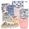Picture of Nora's Nursery Cloth Diapers 7 Pack with 7 Inserts & 1 Wet Bag - Waterproof Cover, Washable, Reusable & One Size Adjustable Pocket Diapers for Newborns and Toddlers - Delilah