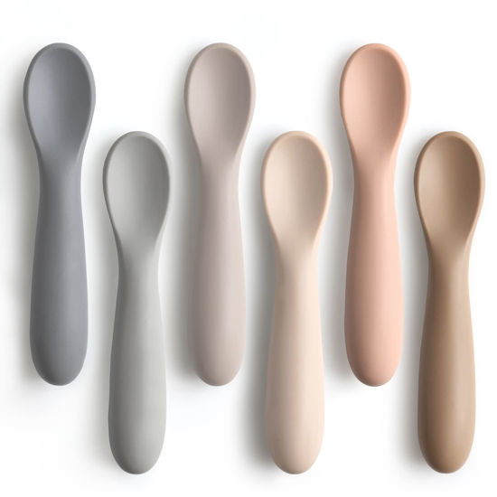 Picture of 6 Pack Baby Spoons, Shorter Length for Self Feeding, First Stage Spoons, Food Grade Silicone, 6+ Months, Baby Training Spoons Infant Spoons, Dishwasher Safe & Boil-proof
