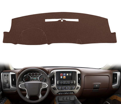 Picture of Dash Cover Custom Fit for 2014-2018 Chevy Chevrolet Silverado/GMC Sierra 1500,2015-2019 Chevy Silverado/GMC Sierra 2500HD 3500HD,Dashboard Cover Pad no Forward Collision Warning (14-18 DarkBrown) Y32