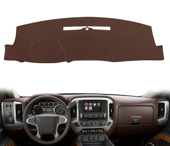 Picture of Dash Cover Custom Fit for 2014-2018 Chevy Chevrolet Silverado/GMC Sierra 1500,2015-2019 Chevy Silverado/GMC Sierra 2500HD 3500HD,Dashboard Cover Pad no Forward Collision Warning (14-18 DarkBrown) Y32
