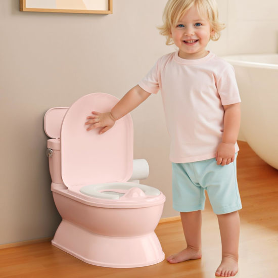 Picture of CheerTry 2-in-1 Toddler Potty Training Toilet - Larger Potty Chair & Detachable Training Seat for Boys & Girls Ages 1-3 with Flushing Sound, Wipes Storage, Toilet Paper Holder