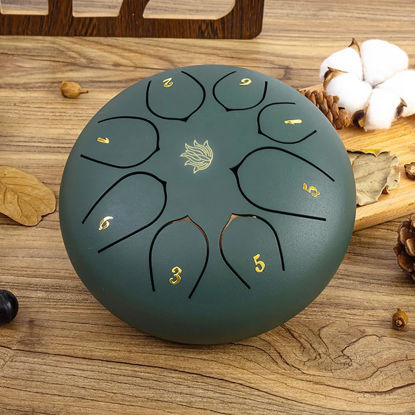Picture of Eavnbaek Steel Tongue Drum - 8 Notes 6 Inch Steel Hand Drum with Bag, Music Book, Drumsticks, Mallet Holder and Finger Picks, Tongue Drum for Camping, Meditation or Yoga (Green)