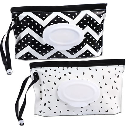 Picture of FEBSNOW 2 Pack Baby Wipe Dispenser,Portable Refillable Wipe Holder, Baby Wipes Container,Wipe Dispenser, Reusable Travel Wet Wipe Pouch