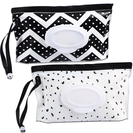 Picture of FEBSNOW 2 Pack Baby Wipe Dispenser,Portable Refillable Wipe Holder, Baby Wipes Container,Wipe Dispenser, Reusable Travel Wet Wipe Pouch