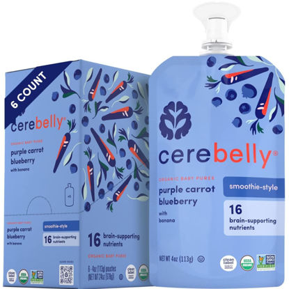 Picture of Cerebelly Organic Baby Food Pouches - 6+ Months Organic Dairy-Free Smoothie Pouches | No Added Sugar, Fiber, Non-GMO | Toddler Pouches | 4 Ounce BPA-Free Baby Pouch | Purple Carrot Blueberry | 1 Count