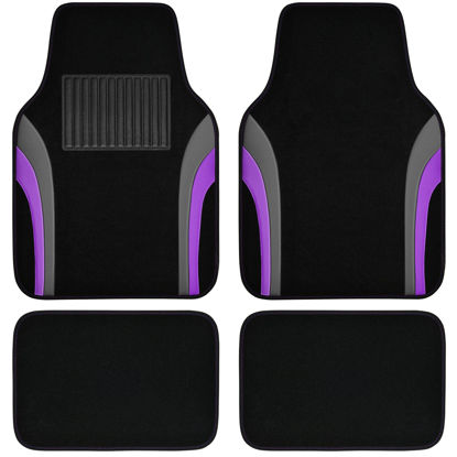 Picture of CAR PASS Leather Sporty Car Floor Mats Carpet,Universal Waterproof Automotive Floor Mat Fit for Sedans, Cars, Mid Trucks, Vans, SUV, Set of 4 (Black and Purple)