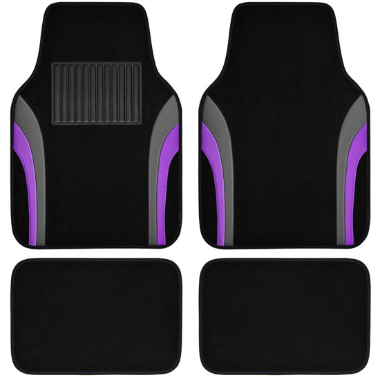 Picture of CAR PASS Leather Sporty Car Floor Mats Carpet,Universal Waterproof Automotive Floor Mat Fit for Sedans, Cars, Mid Trucks, Vans, SUV, Set of 4 (Black and Purple)