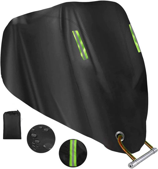 Picture of Motorcycle Cover All Season,Universal Weather Quality Waterproof Sun Outdoor Protection Scooter Shelter Tear Proof Night Reflective & Lock-Holes Storage Bag Fits up to 97" Motorcycles