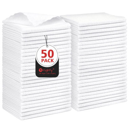 Picture of Orighty Shop Towels, 50 Pack Shop Rags Reusable, Microfiber Cleaning Rags Bulk for Cars, Multi-Purpose Cleaning Cloths for Automotive, Mechanic, Kitchen, Lint Free Towels 11.5’’ x 11.5’’, White