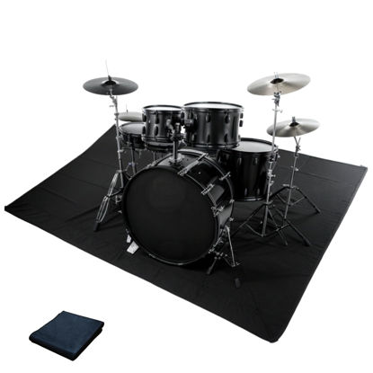 Picture of Qintan Drum Rug, Drum Mat with Non-Slip Grip Bottom(4x5.3Ft), Drum Carpet for Noise Reduction, Drum Pad for Jazz Drum & Electric Drum Set, Ideal Gift for Drummers, Drum Accessories, 47 x 63in, Black