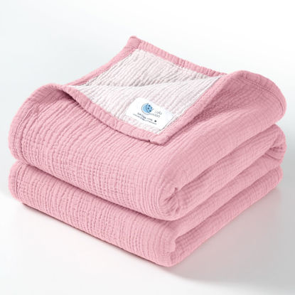 Picture of Lulu moon Muslin Baby Blanket - Cotton Quilt Blankets for Toddlers - Reversible Nursery Crib Blanket for Baby Boys and Girls 47"x47"(Pink)