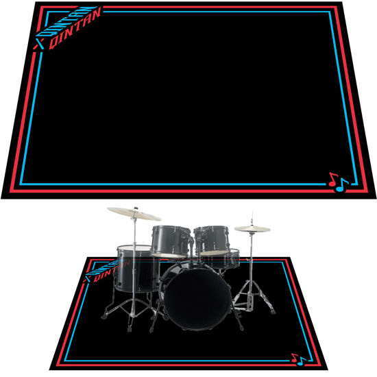 Picture of Drum Rug, Drum Mat with Non-Slip Grip Bottom(4x5.3Ft), Drum Carpet for Noise Reduction, Drum Pad for Jazz Drum & Electric Drum Set, Ideal Gift for Drummers, Drum Accessories, 47 x 63in, Red & Blue