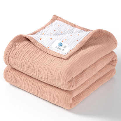 Picture of Lulu moon Muslin Baby Blanket - Cotton Quilt Blankets for Toddlers - Reversible Nursery Crib Blanket for Baby Boys and Girls 47"x47"(Peach Pink)