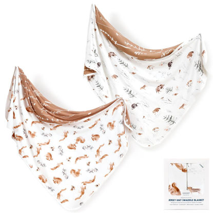 Picture of GRSSDER Baby Blankets Super Soft Jersey Knit Swaddle Blanket 2 Pack for Baby Girls and Boys, Double Layer Receiving Blankets 34 x 44 Inches Extra Large for Baby Show Gift, Squirrel & Jungle