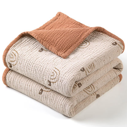Picture of Lulu moon Muslin Baby Blanket - Cotton Quilt Blankets for Toddlers - Reversible Nursery Crib Blanket for Baby Boys and Girls 47"x47"(Brown Rainbow)
