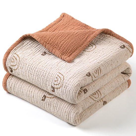Picture of Lulu moon Muslin Baby Blanket - Cotton Quilt Blankets for Toddlers - Reversible Nursery Crib Blanket for Baby Boys and Girls 47"x47"(Brown Rainbow)