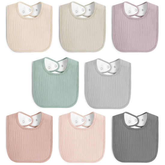 Picture of MairMore 8 Pack Muslin 100% Cotton Baby Bibs for Unisex, Soft and Absorbent Gender Neutral Set for Feeding and Drooling
