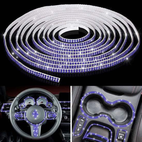Picture of Kingdder Bling Car Trim Self Adhesive Bling Car Interior Exterior Accessories Car Accessories for Women Car Dashboard Decorations Rhinestone Car Accessories Bling Stickers (16.4 ft, Blue)
